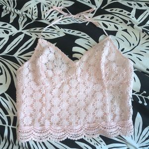 NWOT. Hollister pink floral lace halter top